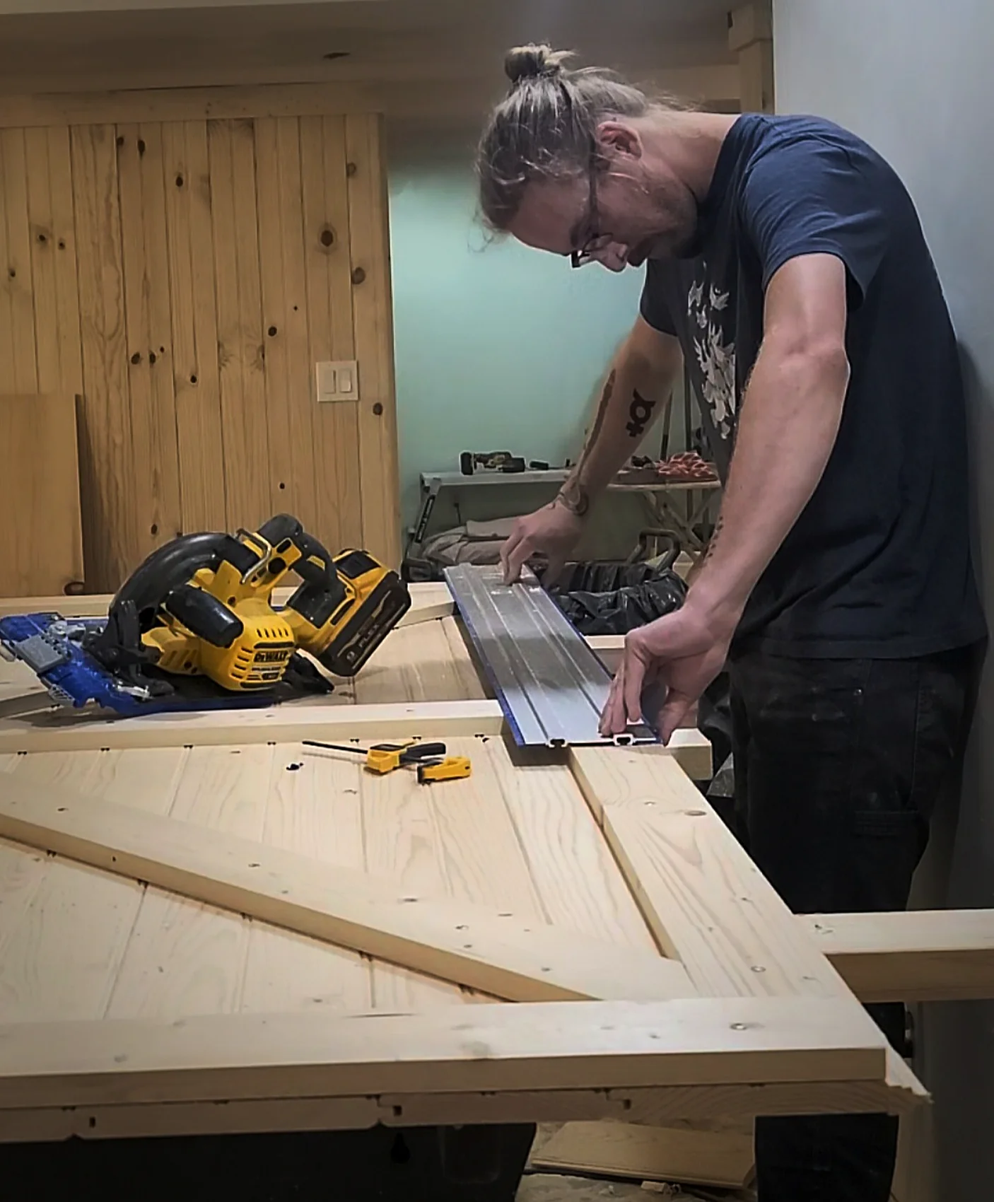 Working at the bench in the shop