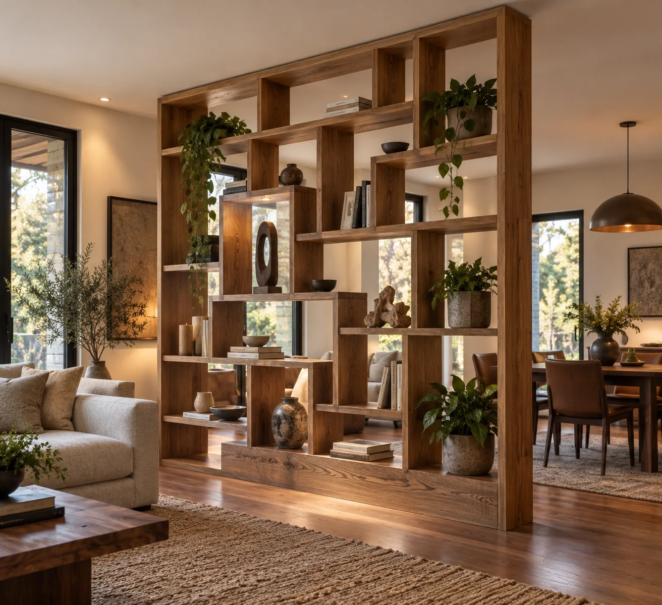 Open shelving used as a room divider