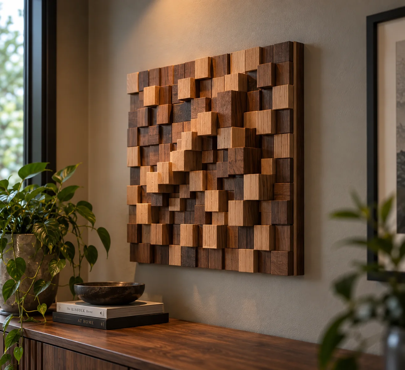 Concept: sculptural wood block wall art