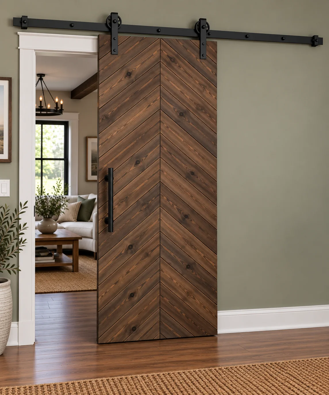 Chevron door, stained