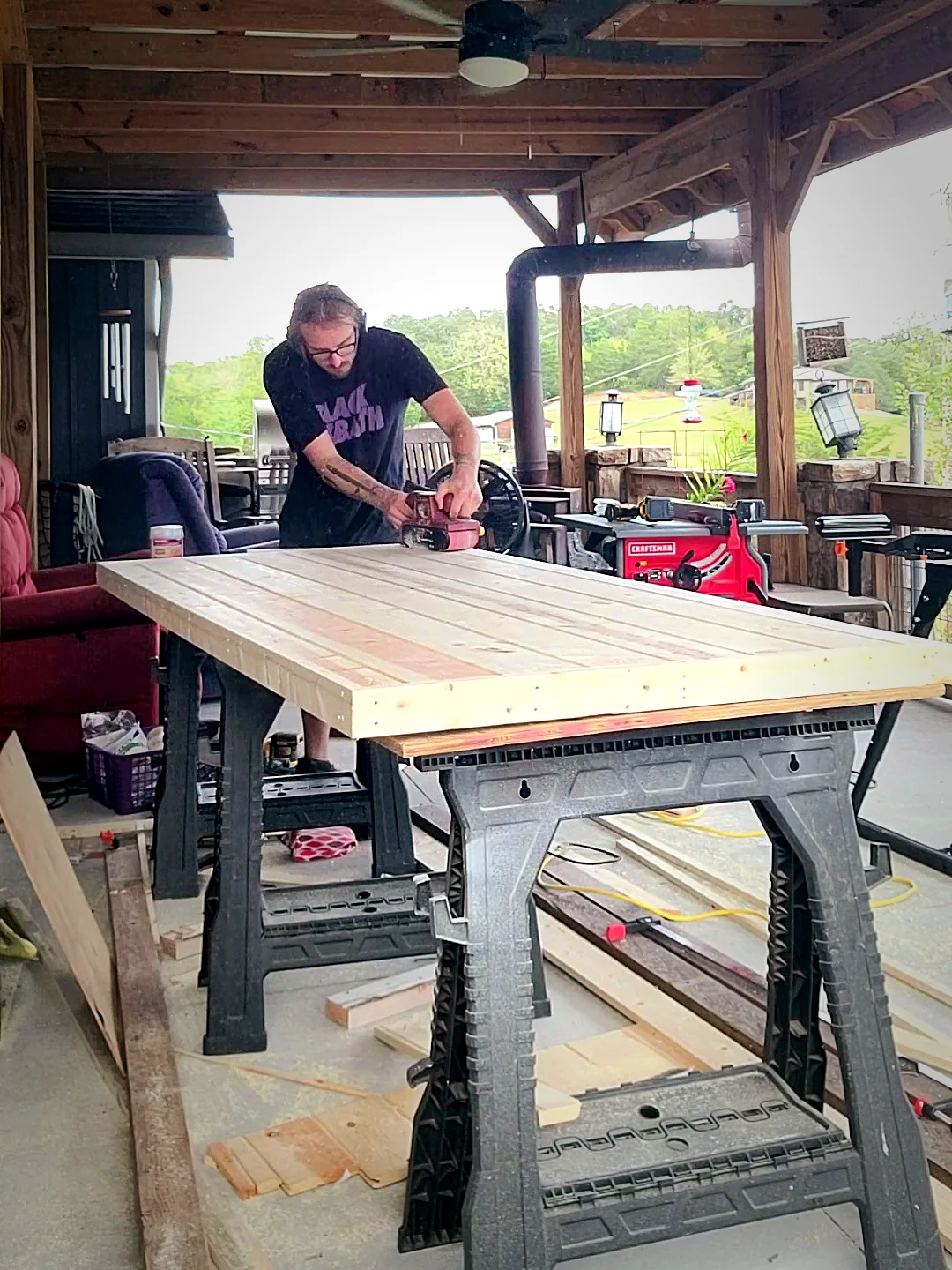 Exterior door glue-up and sanding, in progress